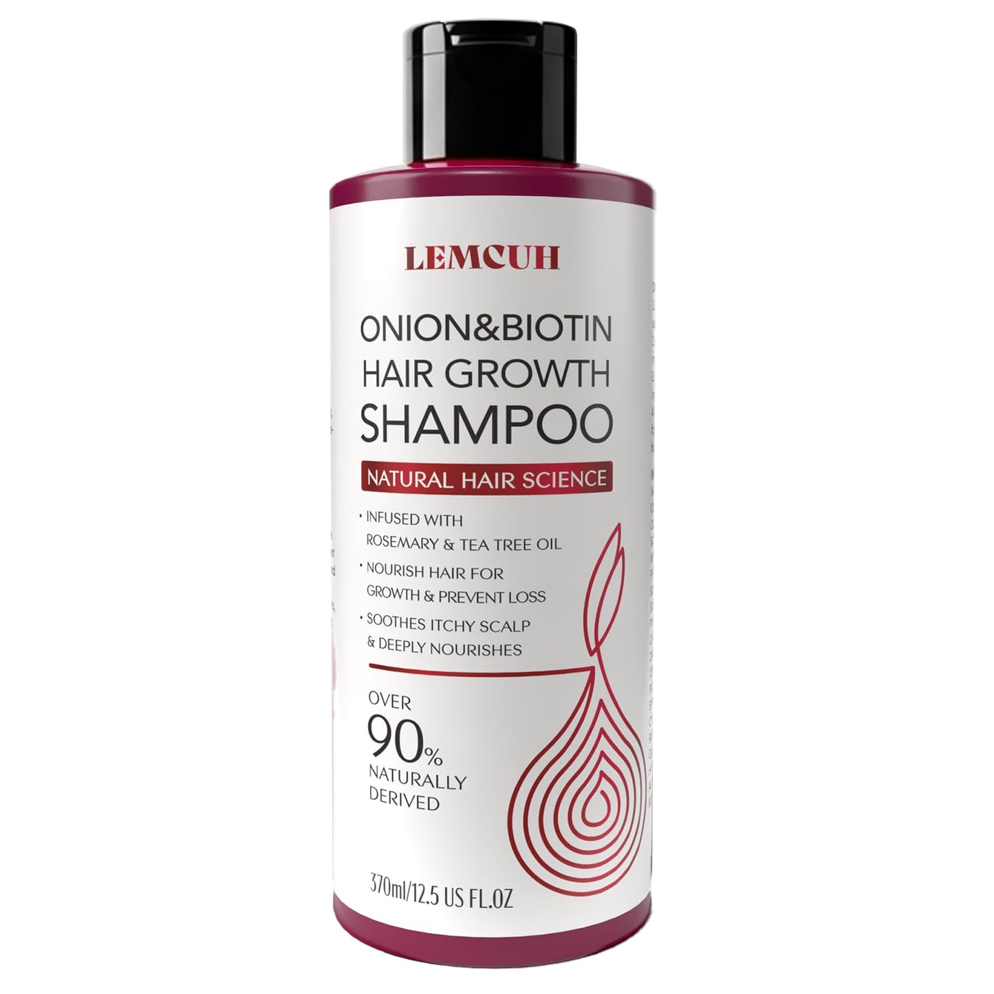 Lemcuh Hair Growth Shampoo for Thinning Hair & Oily Scalp – Onion, Biotin & Caffeine Shampoo for Scalp Care – Gentle Daily Cleansing with Tea Tree & Rosemary, Sulfate Free Formula 12.5Fl Oz