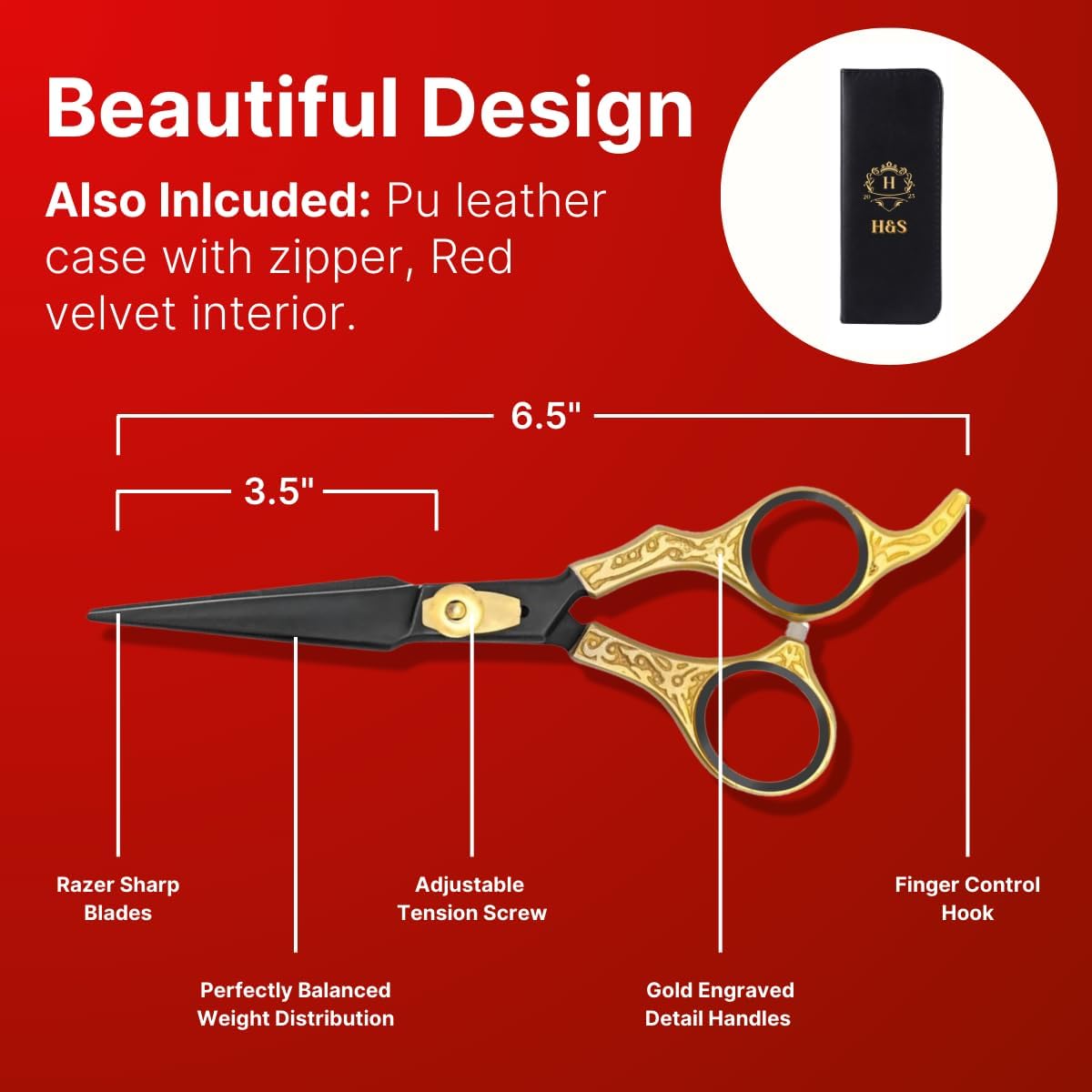 Professional Hair Cutting Scissors - Premium Japanese Stainless Steel | 6.5” Barber Shears for Salon & Grooming