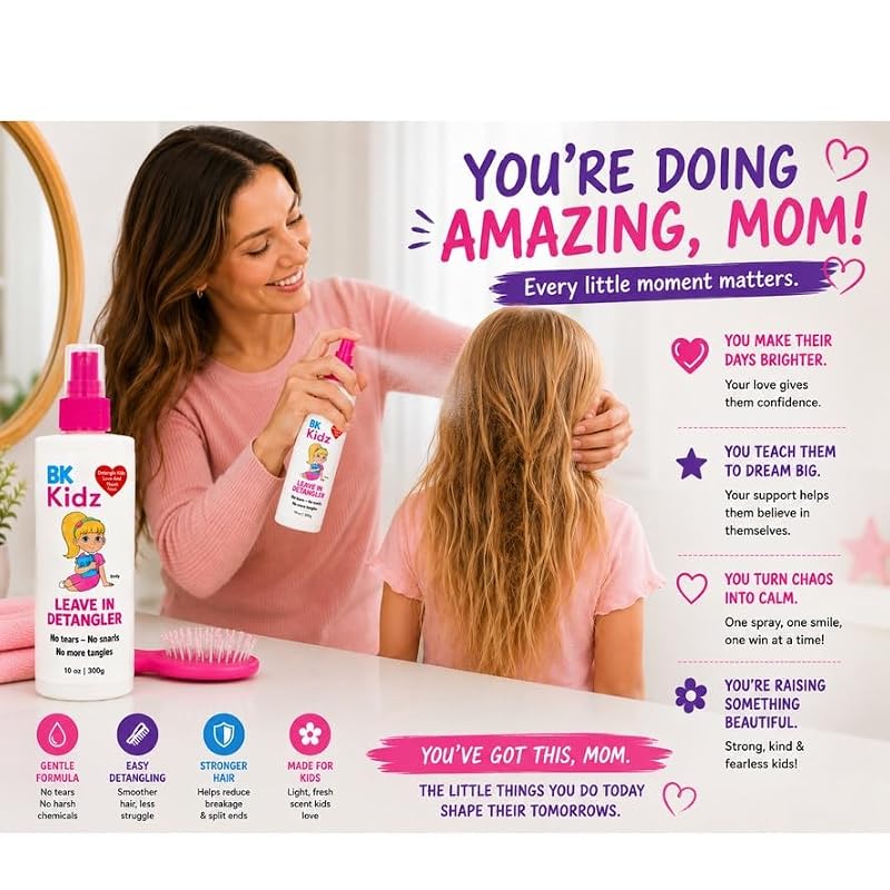 Bonsai Kids Hair Detangler Spray 10oz - Gentle Kids Hair Tamer & Leave-In Conditioner