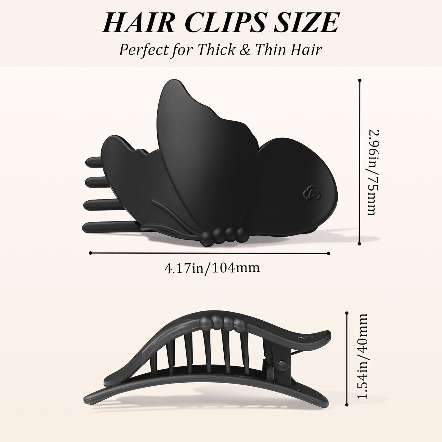 Large Flat Hair Clips for Thick & Thin Hair - Butterfly Claw Clips for Women | 4 Pcs in Beige, Brown & Black