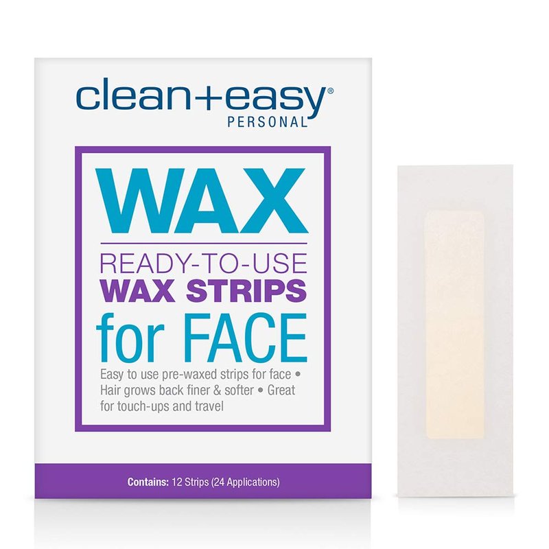Clean + Easy Pre-Waxed Facial Wax Strips – Ready-to-Use Hair Removal Wax Strips for Face, Upper Lip & Brows, 12 Count