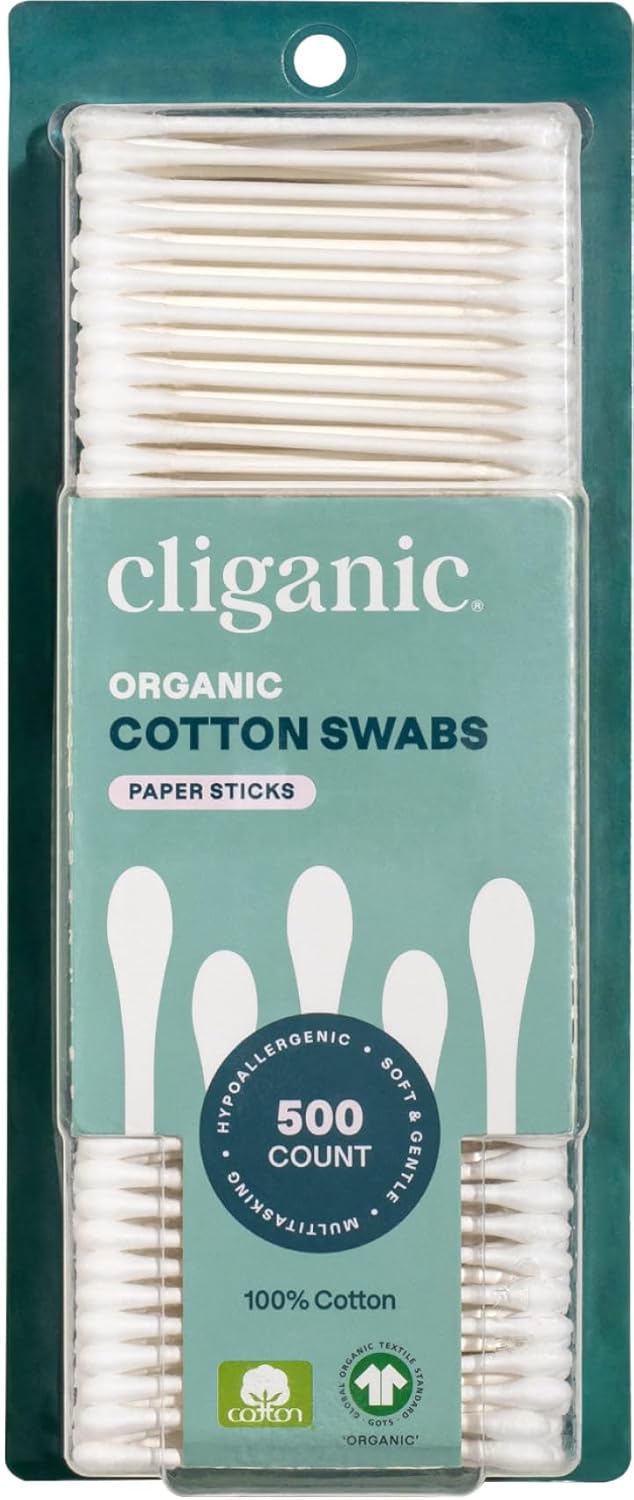 Organic Cotton Swabs - 500 Count | Pure Natural, Chlorine-Free, Hypoallergenic & Soft Buds