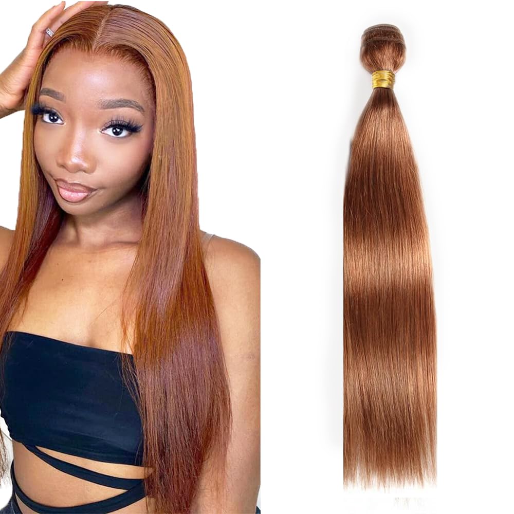 #30 Brown Bundles Straight Bundles Human Hair 20 Inch Light Brown Straight Bundle Unprocessed Brazilian Virgin Weave Hair 1 Bundle 50 Gram Per Bundle