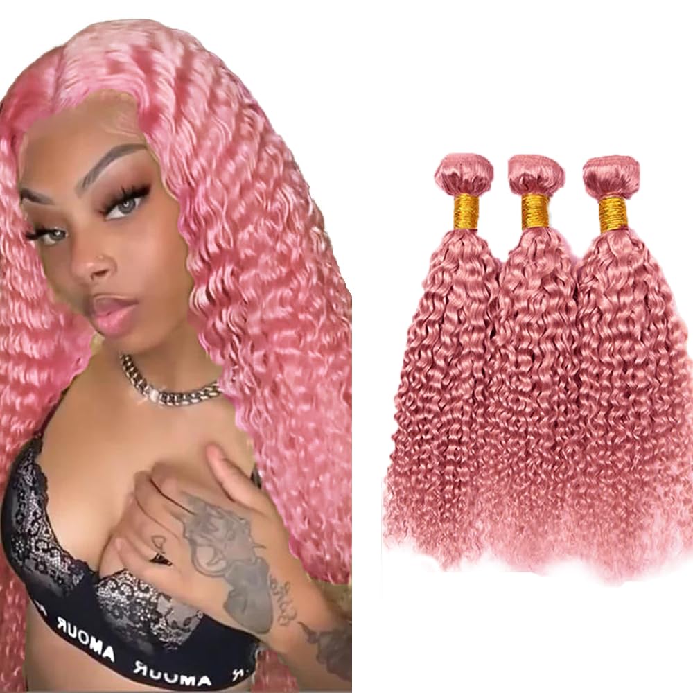 Pink Bundles Human Hair Water Wave Bundles 12 14 16 Inch Unprocessed Brazilian Virgin Hair 3 Bundle 50 Gram Per Bundle Deals Quick Weave Hair Extensions