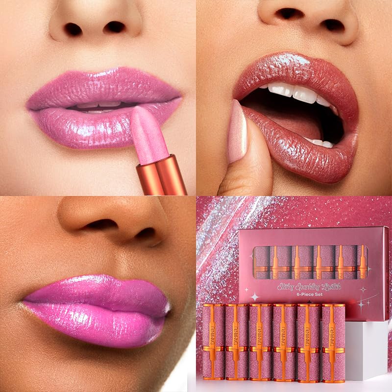 LIONDANCE Metallic Glitter Lipstick - Pink Harmony Shimmer Lip Color
