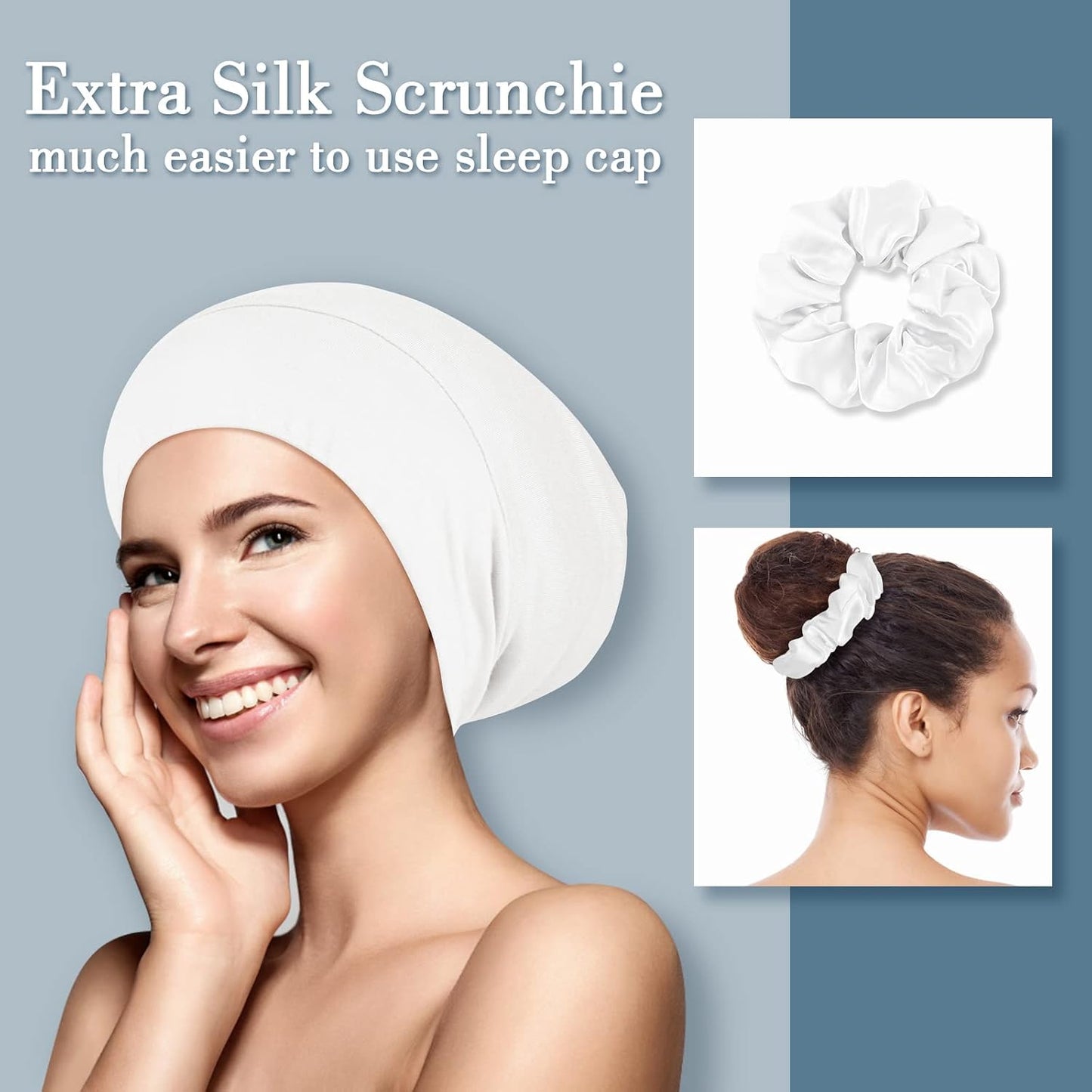 Mulberry Silk Bonnet for Sleeping - Real Silk Sleep Cap for Curly Hair & Braids | White