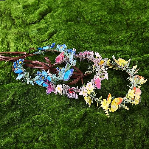 White Handmade Flower Butterfly Crown for Women Fairy Costume Elf Headband Halloween Renaissance