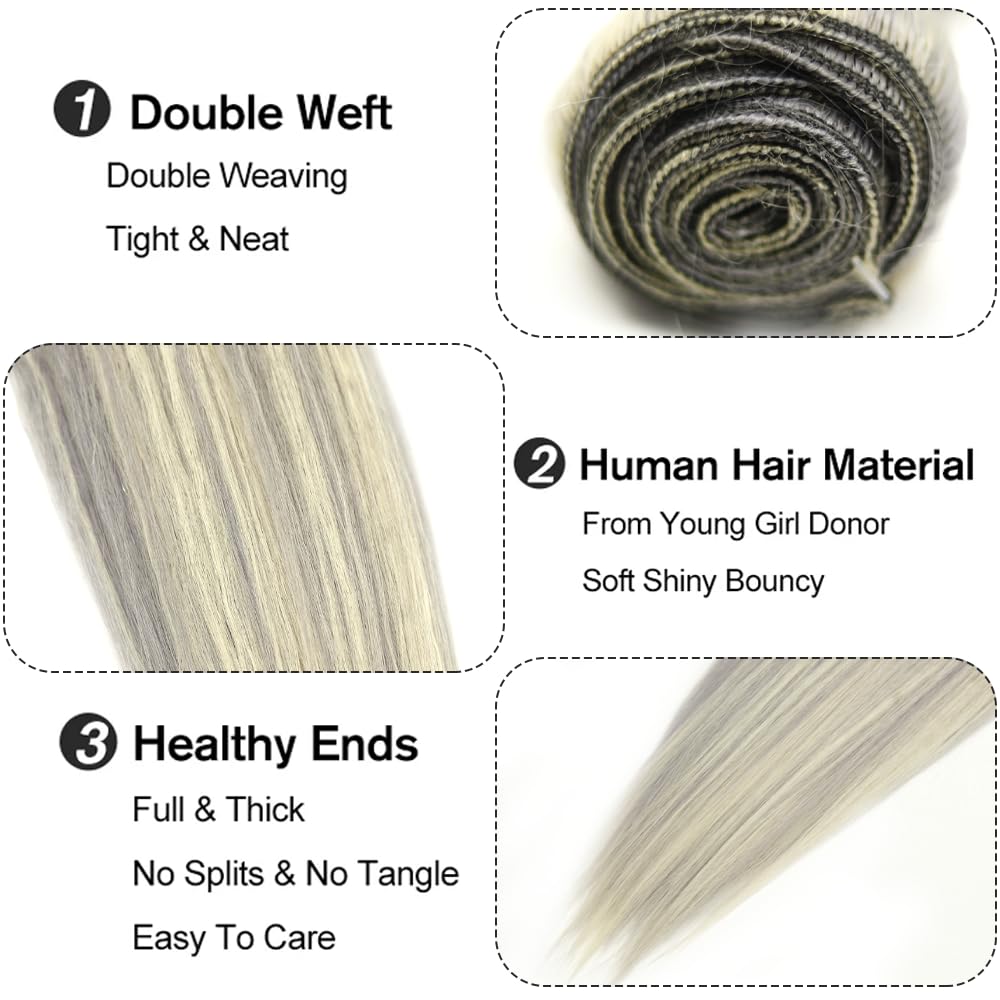 30 32 34 Inch Silver Bundles Human Hair Grey Straight Bundles Brazilian Virgin Remy Hair Extensions Double Weft 2 Tone Gray and Blonde Straight Bundle Hair Weave