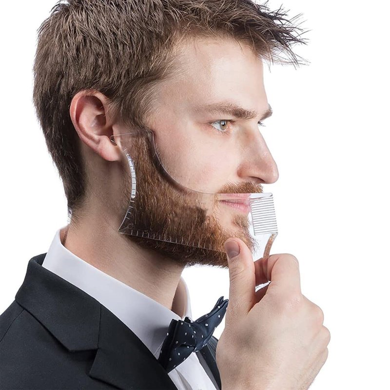 2 Pcs Beard Shaper & Curve Cut Edge Guide Template for Men - Clear Template for Trimming Mustache, Goatee, Neckline, and Styling Perfect Beard & Hairstyle