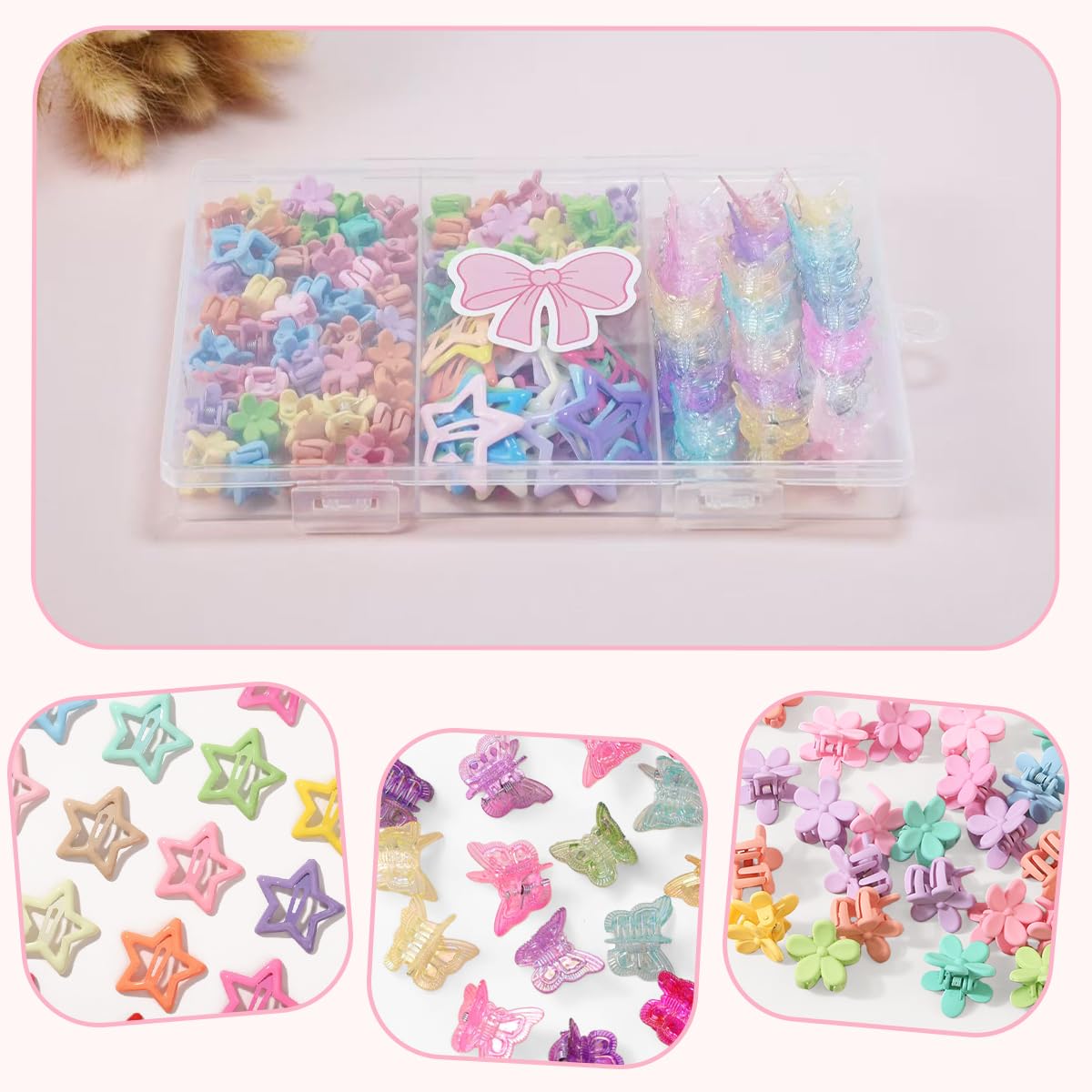 Colorful Mini Hair Clips - 120 Pcs Matte Claw Clips | Star, Flower & Butterfly Designs for Girls & Women