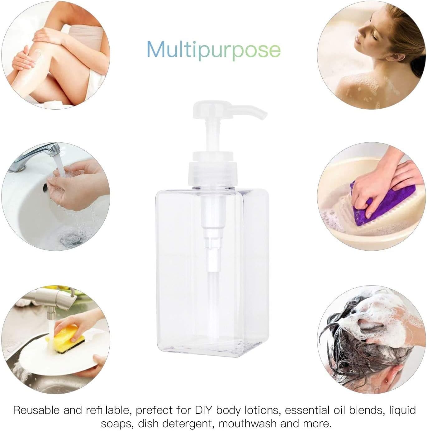 Refillable Plastic Pump Bottle - 15oz Lotion & Soap Dispenser | Clear 2-Pack for Bathroom Use