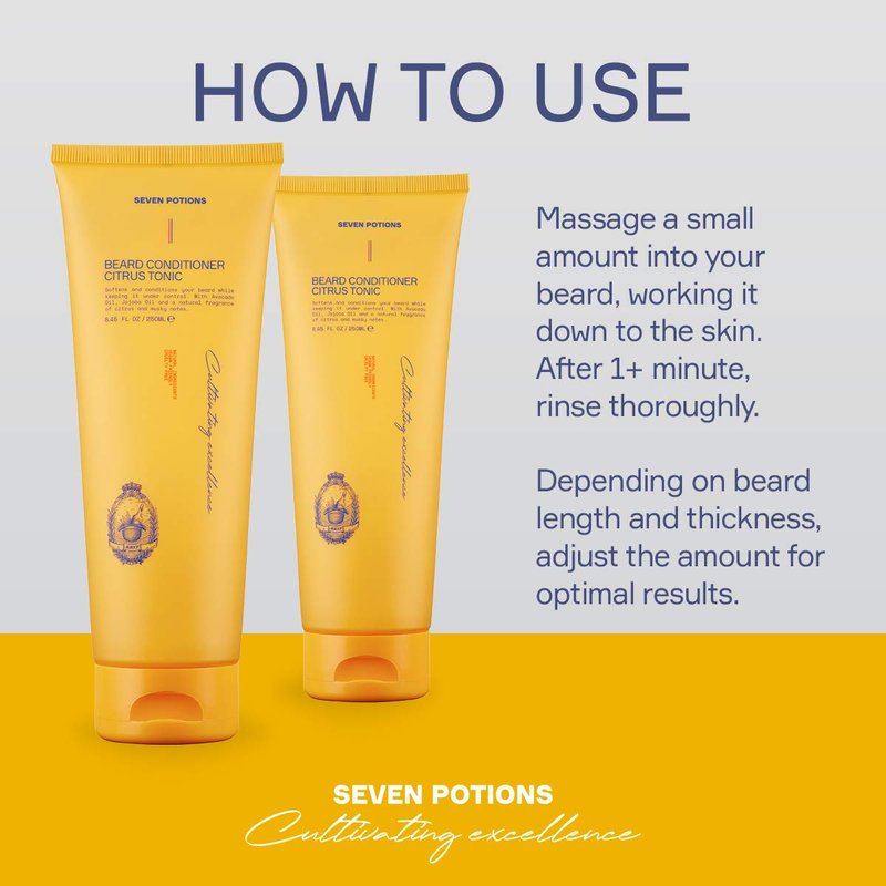 SEVEN POTIONS Beard Conditioner for Men – Prevents Beard Itch and Dandruff – Natural, Vegan, Cruelty Free (Citrus Tonic, 8.45 FL OZ)