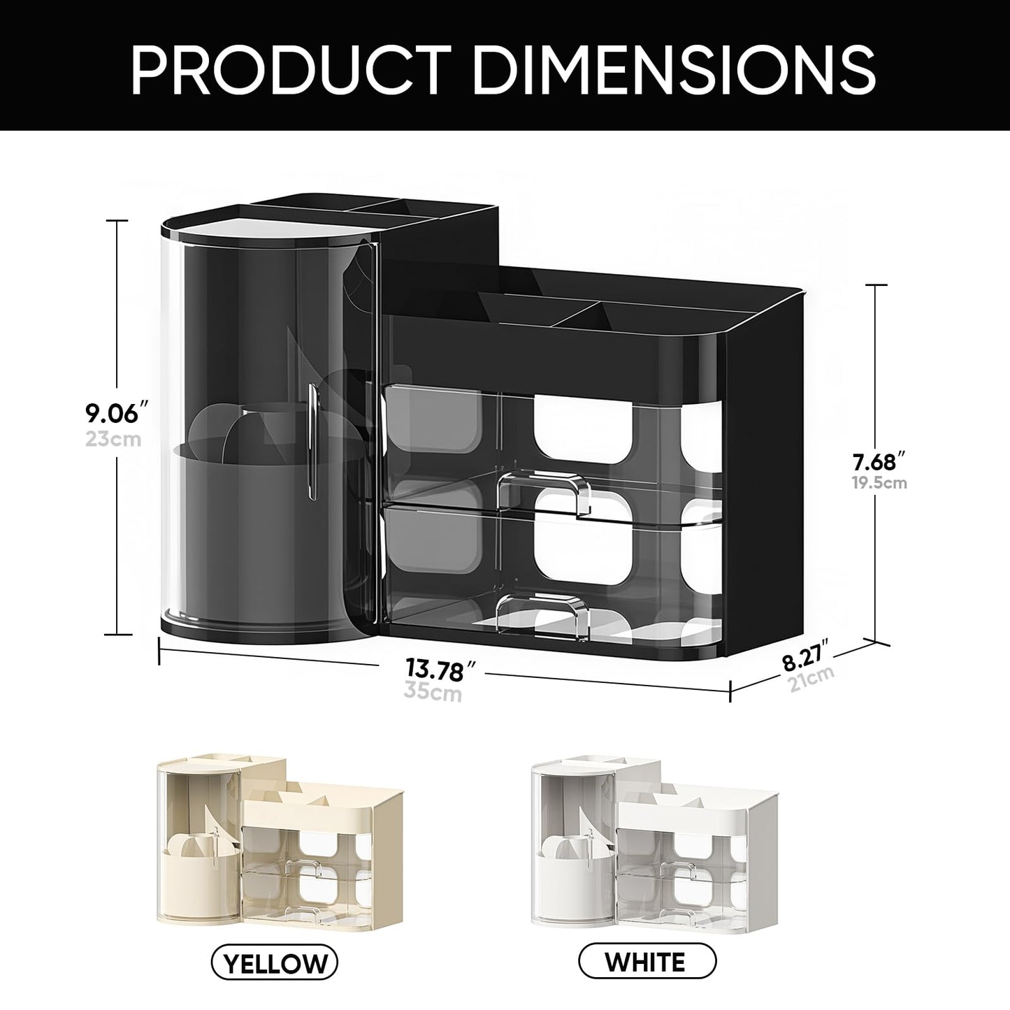 TIMBERHIDE Makeup Organizer,Rotating Cosmetic Storage Organizer with Drawers,Large Capacity Makeup Brush Holder,Skincare Vanity Organizer for Bathroom Countertop,Black