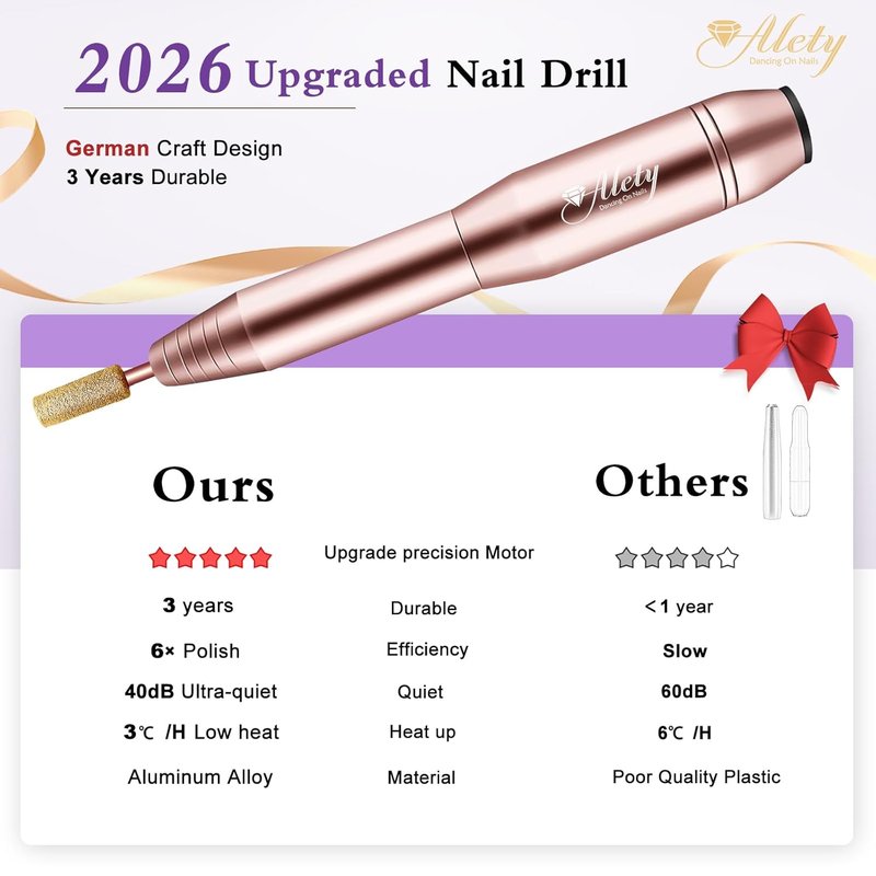 Electric Nail Drill Kit - Portable Acrylic Gel Nail File Machine for Professional Manicure & Pedicure | Gold Bits Included