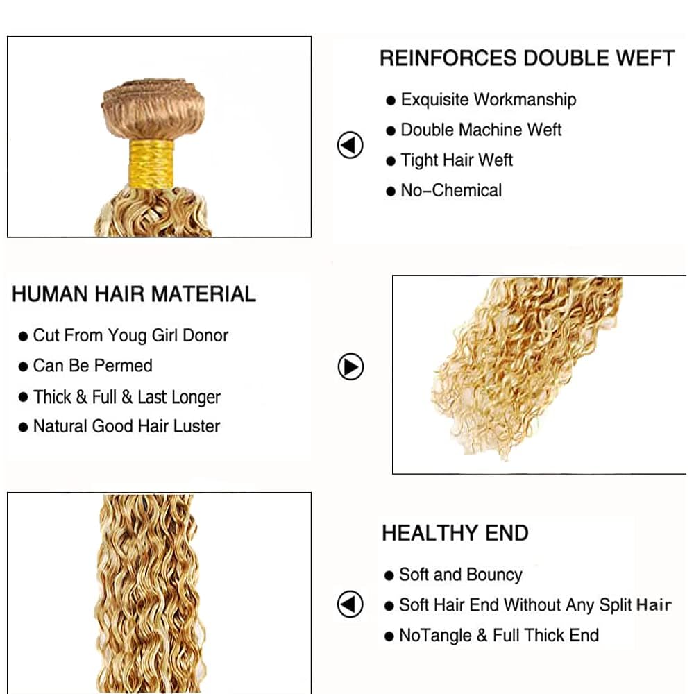 DiexrLamx P27/613 Human Hair Bundles Honey Blonde Curly Bundle 24 26 28 Inch 150g 8A Brazilian Virgin Hair 3 Bundle Blonde Highlight Curly Bundle