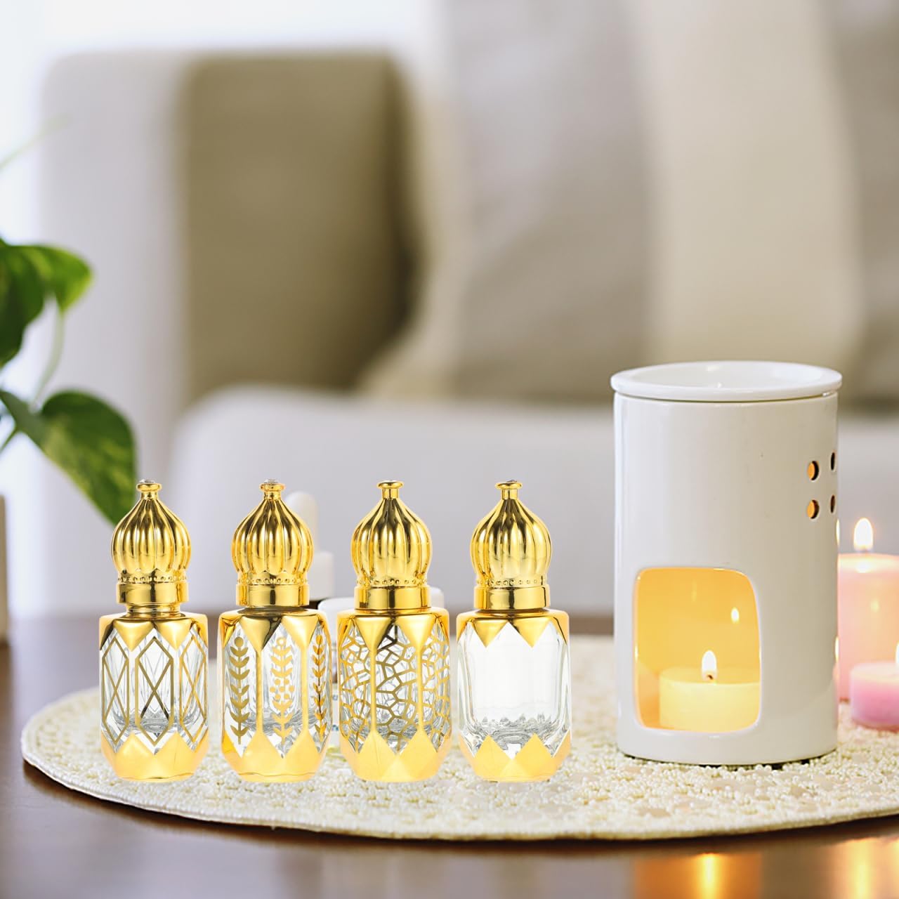 Essential Oil Roller Bottles - 4Pcs Refillable Glass Roll-On with Leak-Proof Metal Ball | Portable Travel Size for Aromatherapy