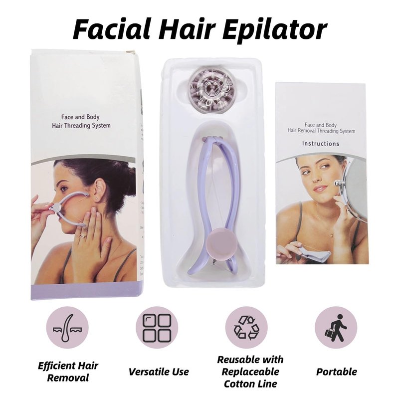 BZOBN Eyebrow Face and Body Hair Threading and Removal System, Purple, Manual Epilator with Threading Tool