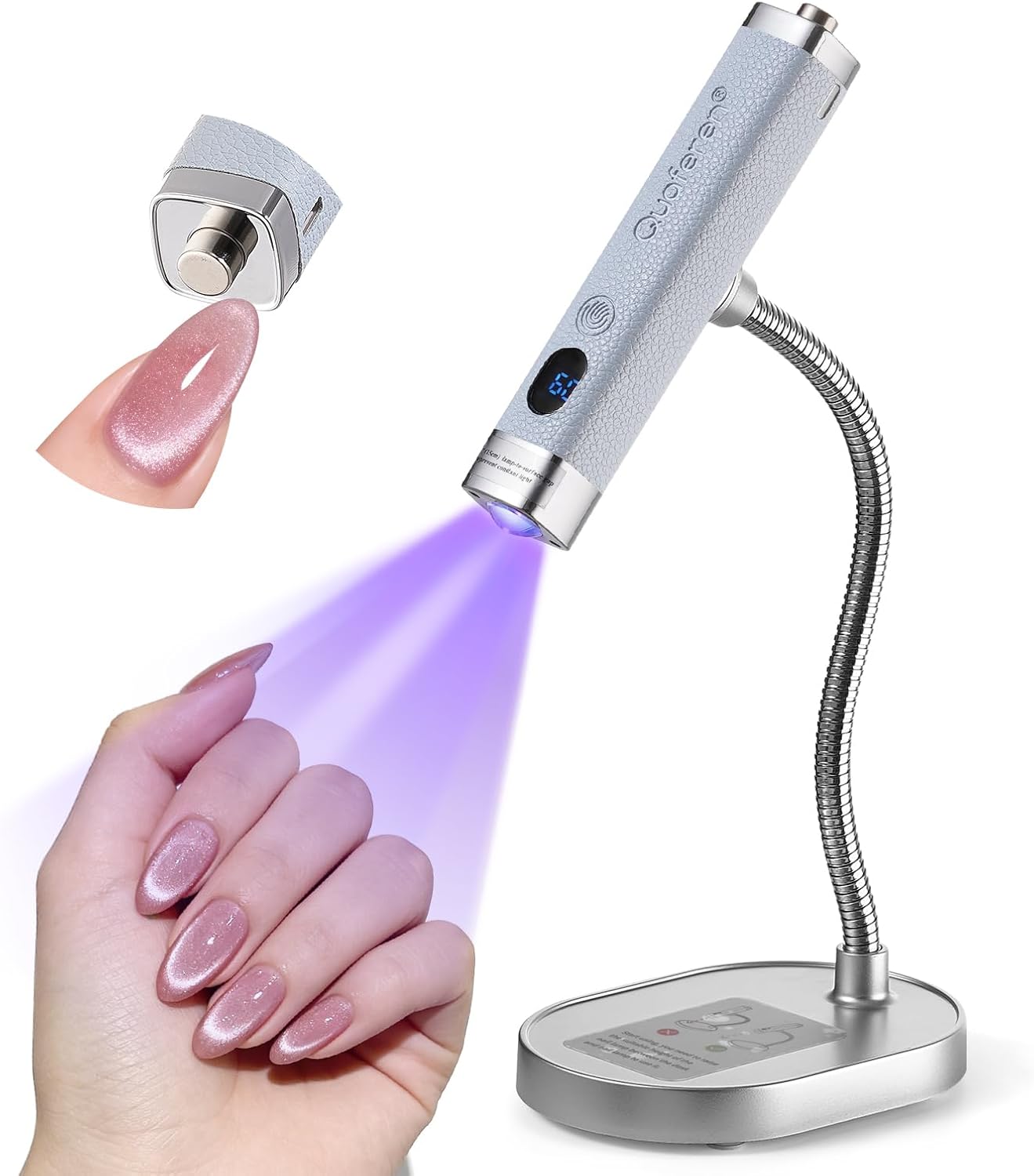 Mini Handheld UV Nail Lamp - Rechargeable Gel Curing Light with Auto Sensor & Cat Eye Magnet | White