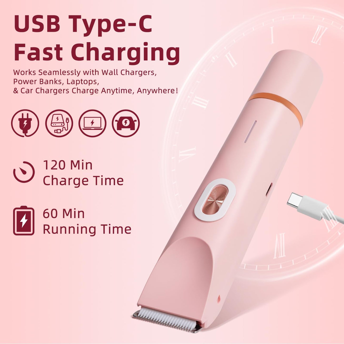Hzrizowx Bikini Trimmer for Women, 2-in-1 Dual Head Electric Razor Painless Hair Removal, IPX7 Waterproof USB Rechargeable Portable Body Shaver, Gifts for Women