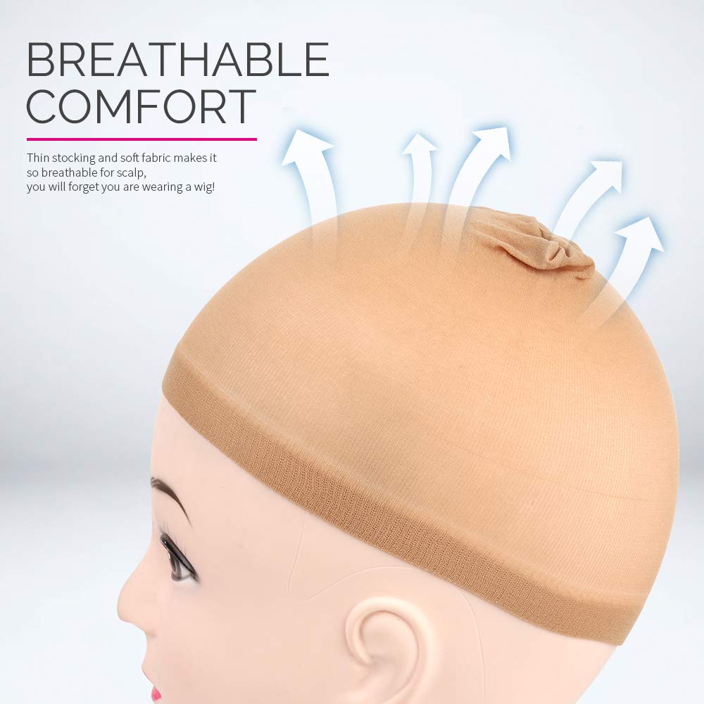 Light Brown Stocking Wig Caps - 4 Pack Stretchy Nylon for Women