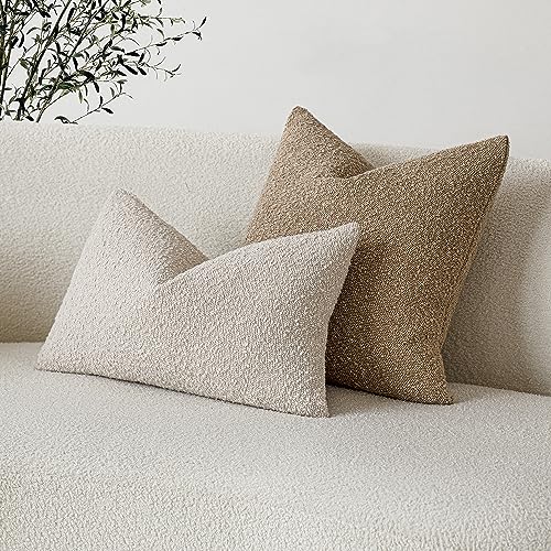 Cozy Boucle Throw Pillow Cover - 12x20 Inch Light Beige Accent