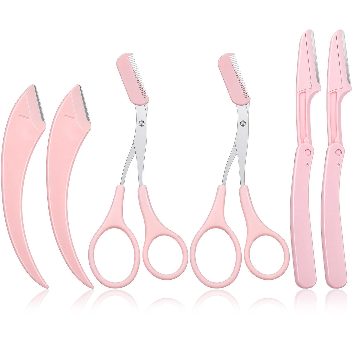 Elegaperma 6 Pcs Eyebrow Scissors with Comb, 3 Styles Pink Eye Brow Scissors for Women, Eyebrow Trimming Scissors, New Tijeras para Cejas for Women Girl