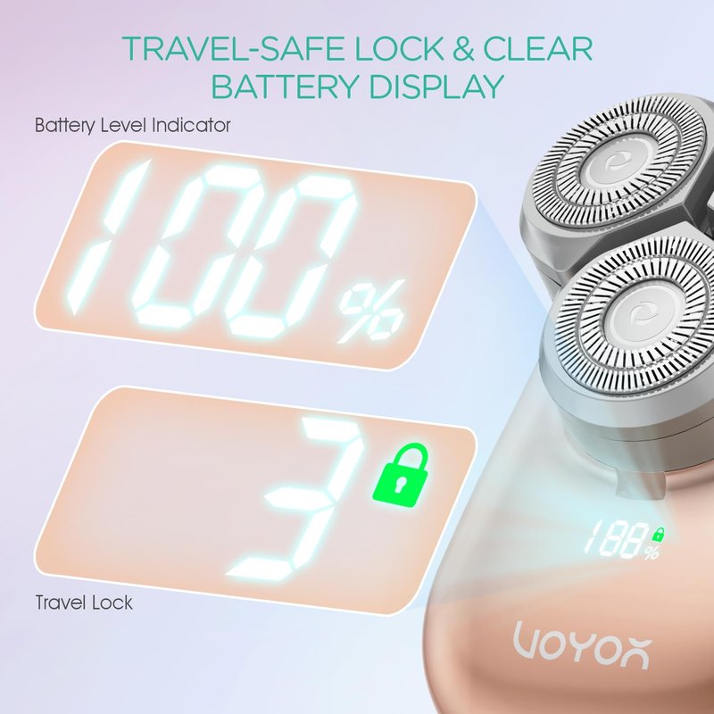 VOYOR Electric Razors for Women 3D Floating Blade Shaver for Women, Electric Shaver for Legs Bikini and Body Facial Hair Remover Women's Shavers Waterproof Women's Grooming ES310 (Gold)