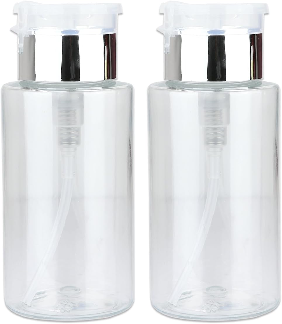 Clear Push Down Pump Dispenser Bottle - 7oz Refillable Flip Top Cap for Nail Polish & Travel Cosmetics