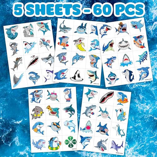 60 Shark Temporary Tattoos for Kids - Ocean Theme Fun