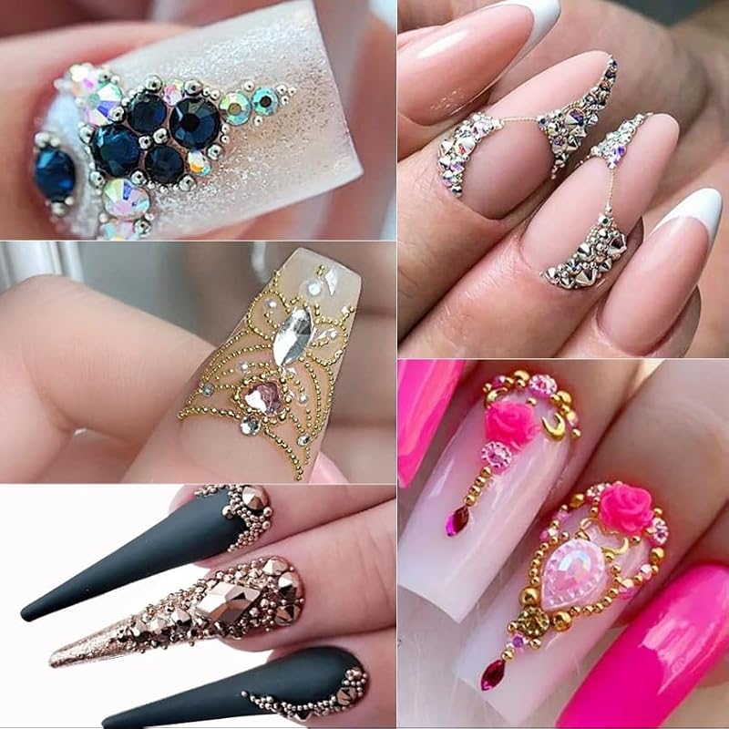 Gold and Silver Nail Charms Beads Kit for Nail Art DIY