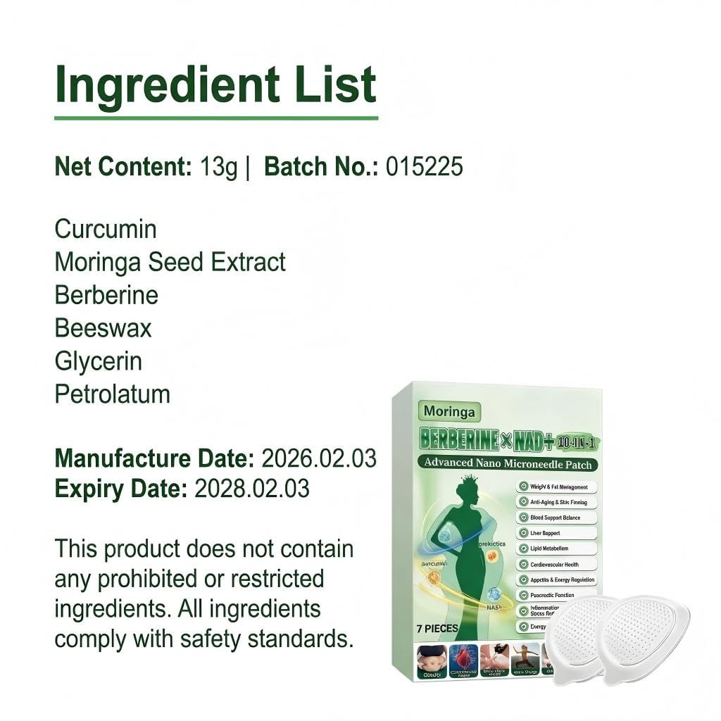 Berberine Patches - 10-In-1 Advanced Nano Microdarts for Firm Skin | Natural Moringa, All Skin Types (3 Boxes)