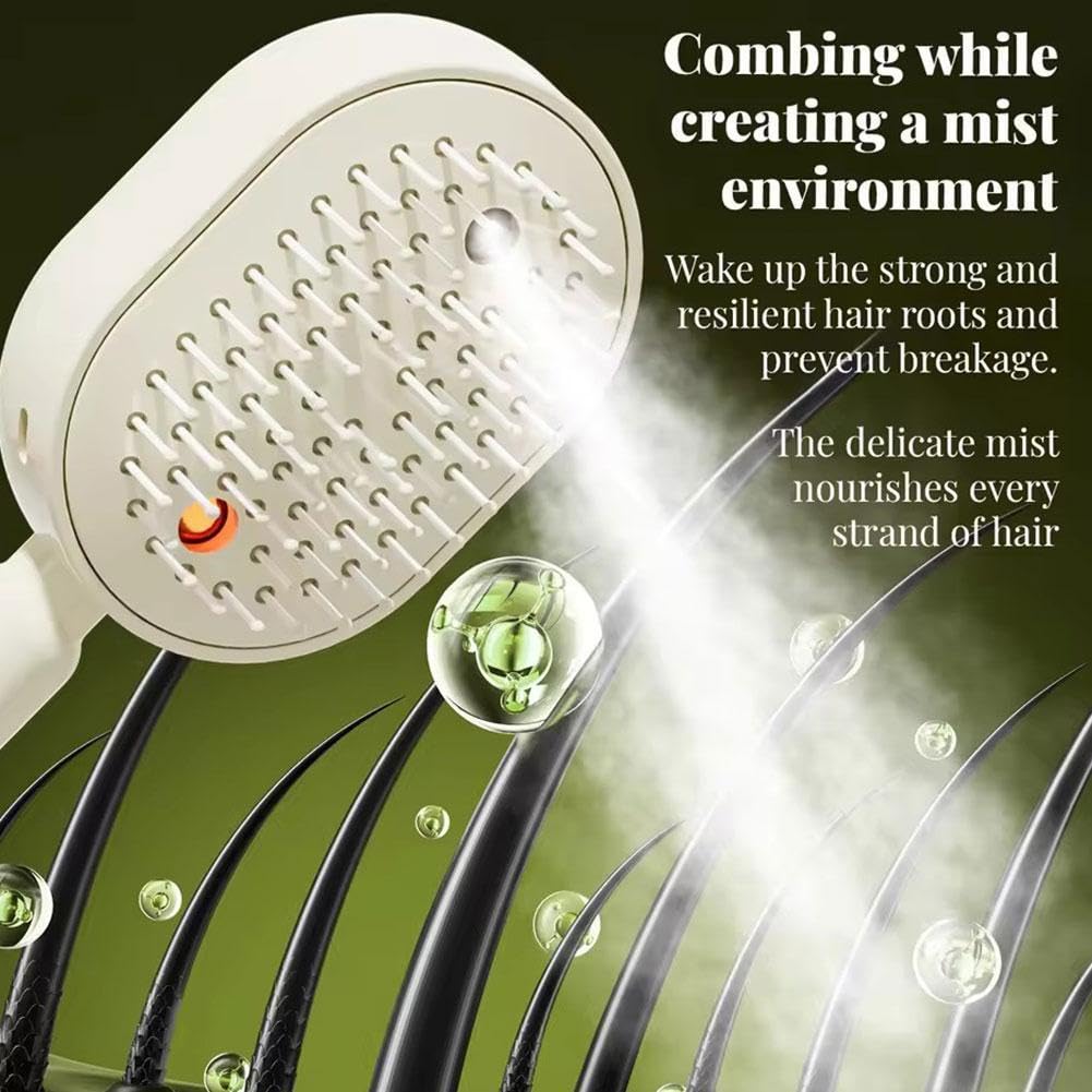 Electric Spray Air Cushion Massage Comb, 2026 Air Cushion Brush with Self-Cleaning, Anti-Tangle for Both Long/Short Hairs Home Spa Cleaning Grooming Styling Detangling (White)