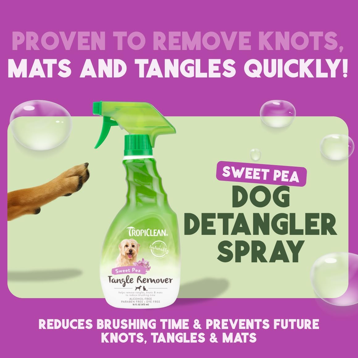 TropiClean Dog Detangler Spray - Leave-In Conditioner for Doodles & All Coat Types | 16 oz, Sweet Scent