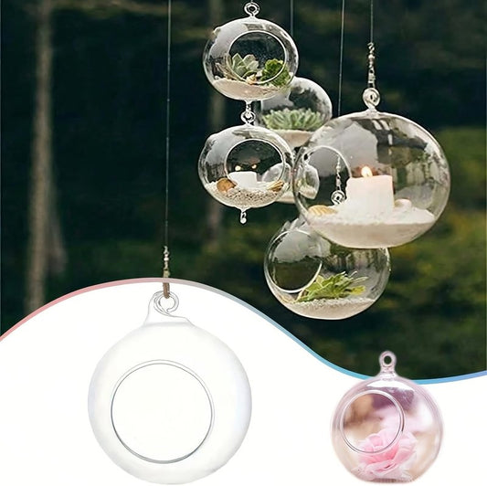 Mini Hanging Glass Tealight Candle Holder - Clear Globe Terrarium Planter | Set of 3