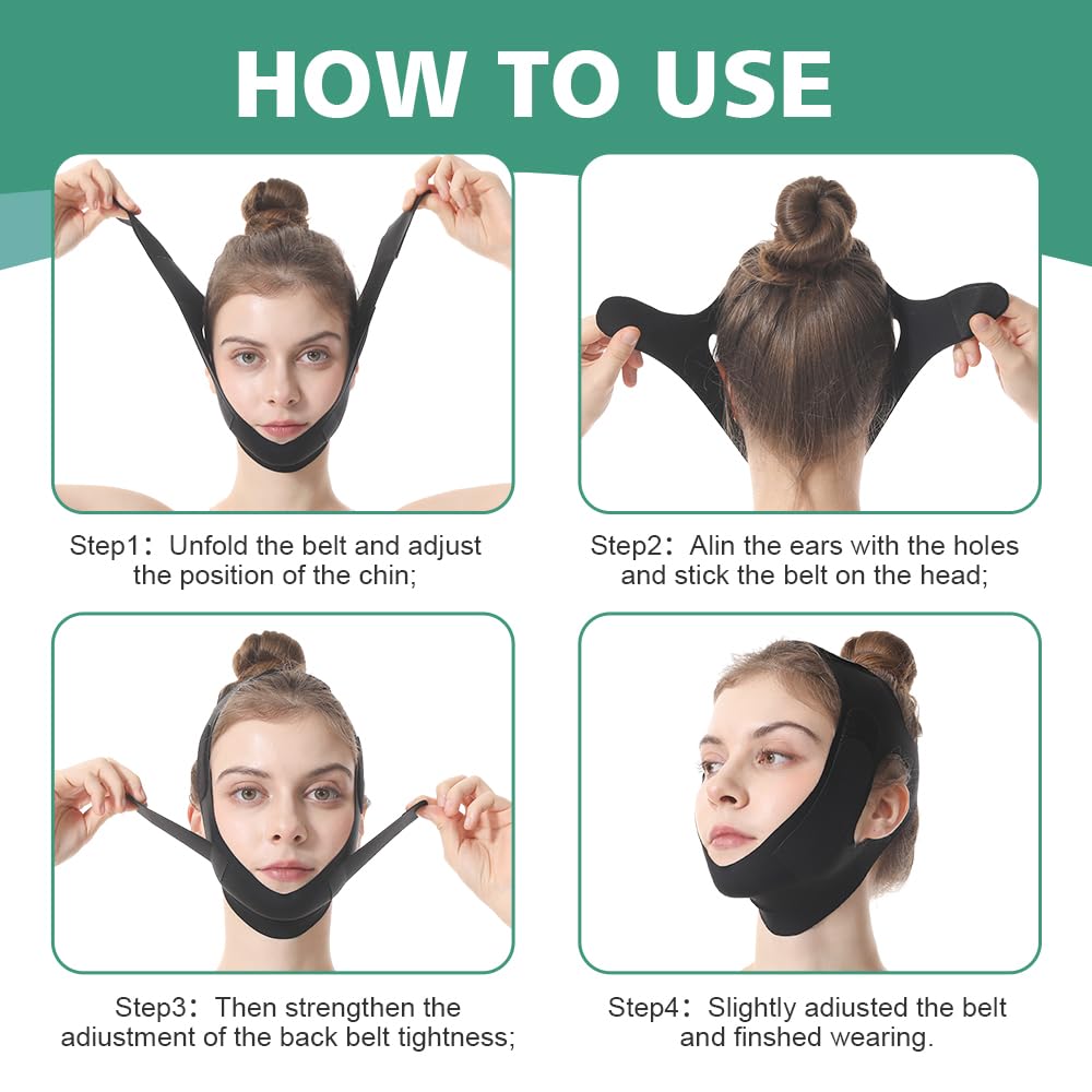 Chin Strap for Sleeping, Reusable Double Chin Reducer, V Line Lifting Mask, Jaw Strap, Jawline Shaper, Jaw Exerciser for Women, Black