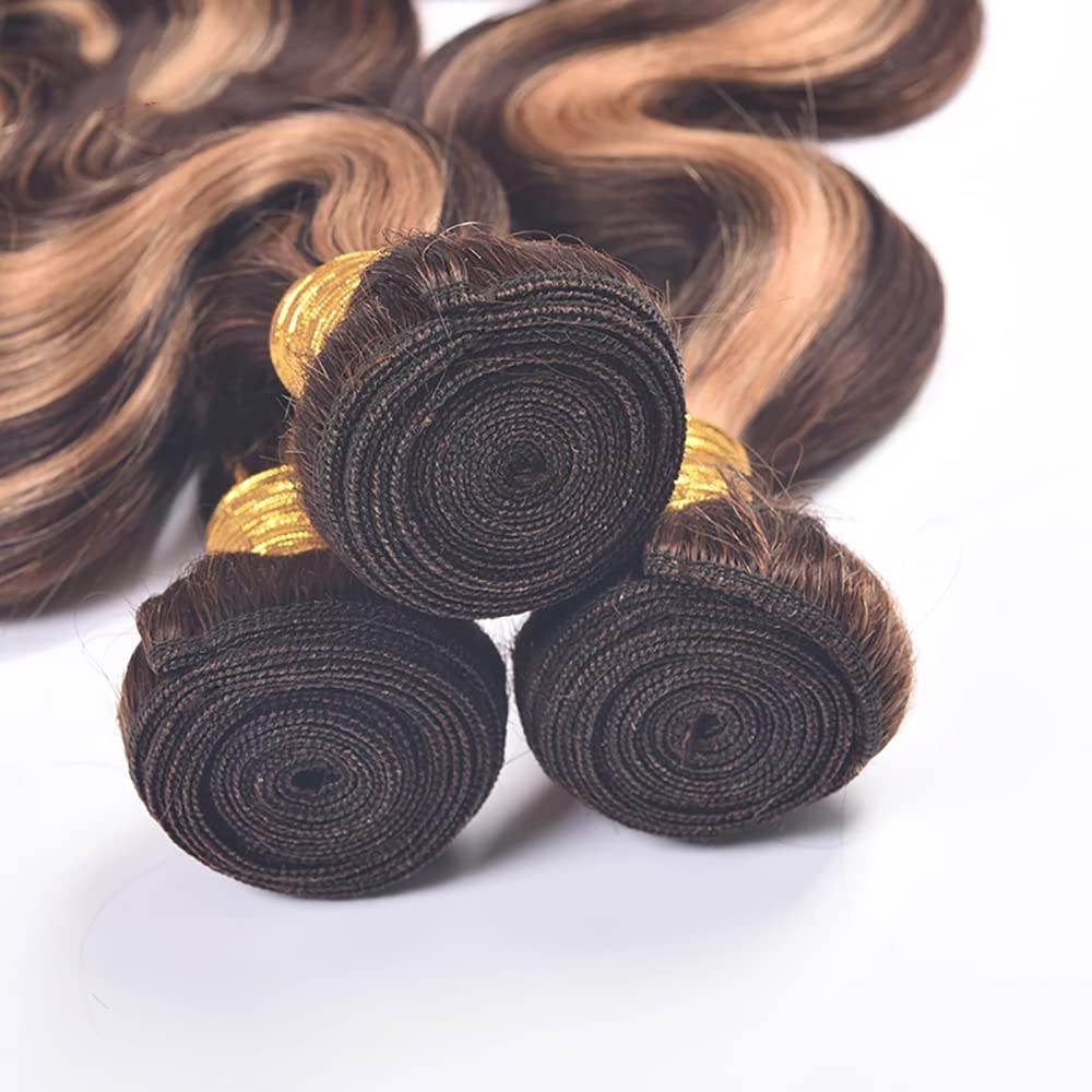 24 26 28 Inch P4/27 Blonde Bundles Human Hair Body Wave 3 Bundles Brazilian Remy Hair 50 Grams/Bundle 10A Grade Highlight Blonde Body Wave Bundle Unprocessed Virgin Hair Weaves Extensions