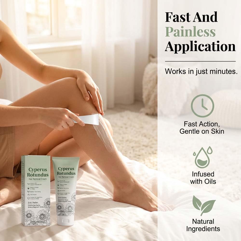 Cyperus Rotundus Oil Hair Removal Cream - Painless 2-in-1 Moisturizer for Arms, Legs & Underarms | 3.52 Oz