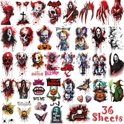 36 Sheets Large Halloween Temporary Tattoos for Kids & Adults - Half Arm Design