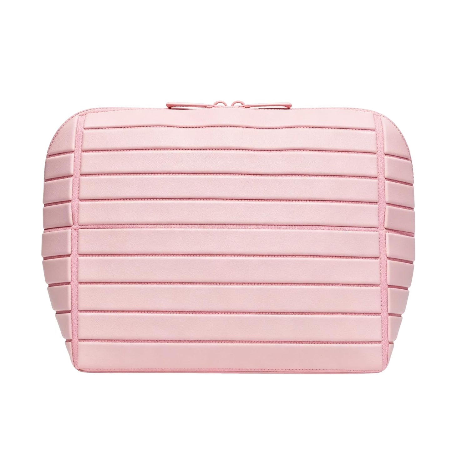 Parallel Traveler Makeup Bag, Large Capacity PVC Toiletry Case, Fold Down Cosmetic Bag with Brush Holder, Water-Resistant & Portable Makeup Bag for Women (Pink, Small)