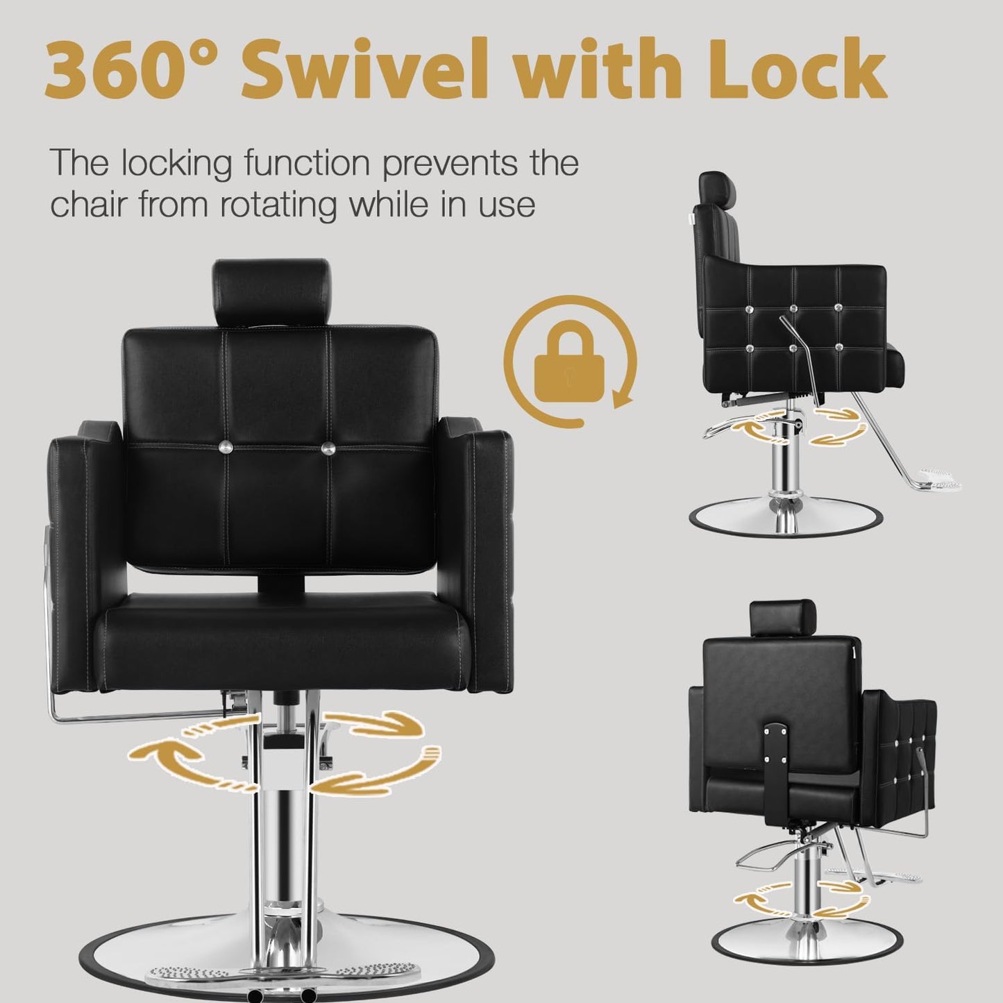 Reclining Salon Chair - Adjustable Barber Chair with 350LBS Hydraulic Pump | Black, 135° Recline for Beauty & Tattoo Studios