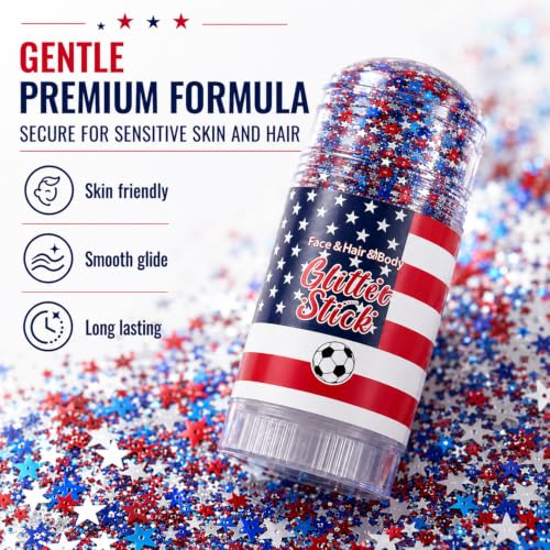 Red, White & Blue Glitter Stick for Face, Hair & Body - Patriotic Makeup