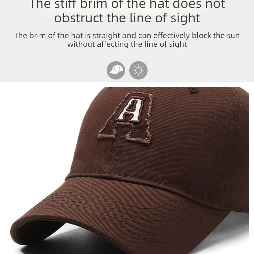Baseball Cap Adjustable Embroidered Letter A Dad Hat Cotton Breathable Sun Hat for Outdoor Sports Daily Wear (Black)