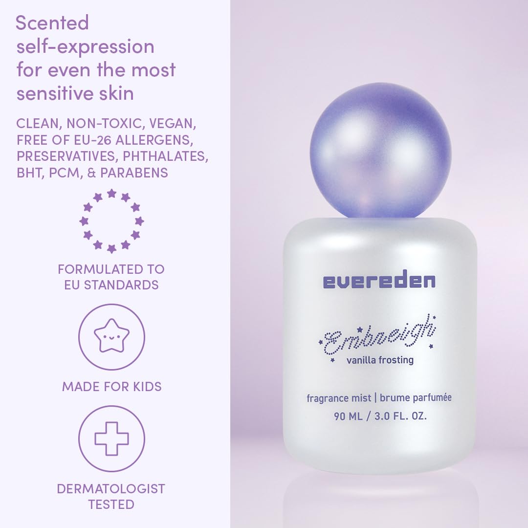 Evereden x Embreigh Hair and Body Fragrance Mist | Vanilla Frosting Limited Edition | Kids Perfume for Girls | Hair and Body Mist for Teens | Long Lasting Perfume for Teen Girls | 3 fl.oz.
