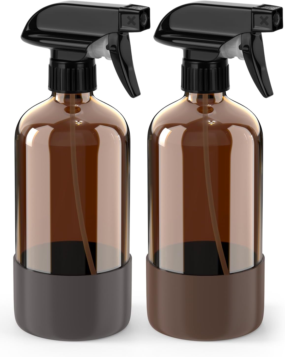 Bontip Amber Glass Spray Bottle Set - Silicone Sleeve Protection for Aromatherapy & Hair Care | 16 oz (Black & Brown)