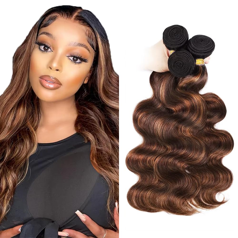 24 26 28 inch Ombre Human Hair Bundles 1b/30 Human Hair Bundles Highlight Brown Body Wave Bundle Ombre Brown Body Wave Bundle With Highlight Color 1BP430 LadrXadr 150g