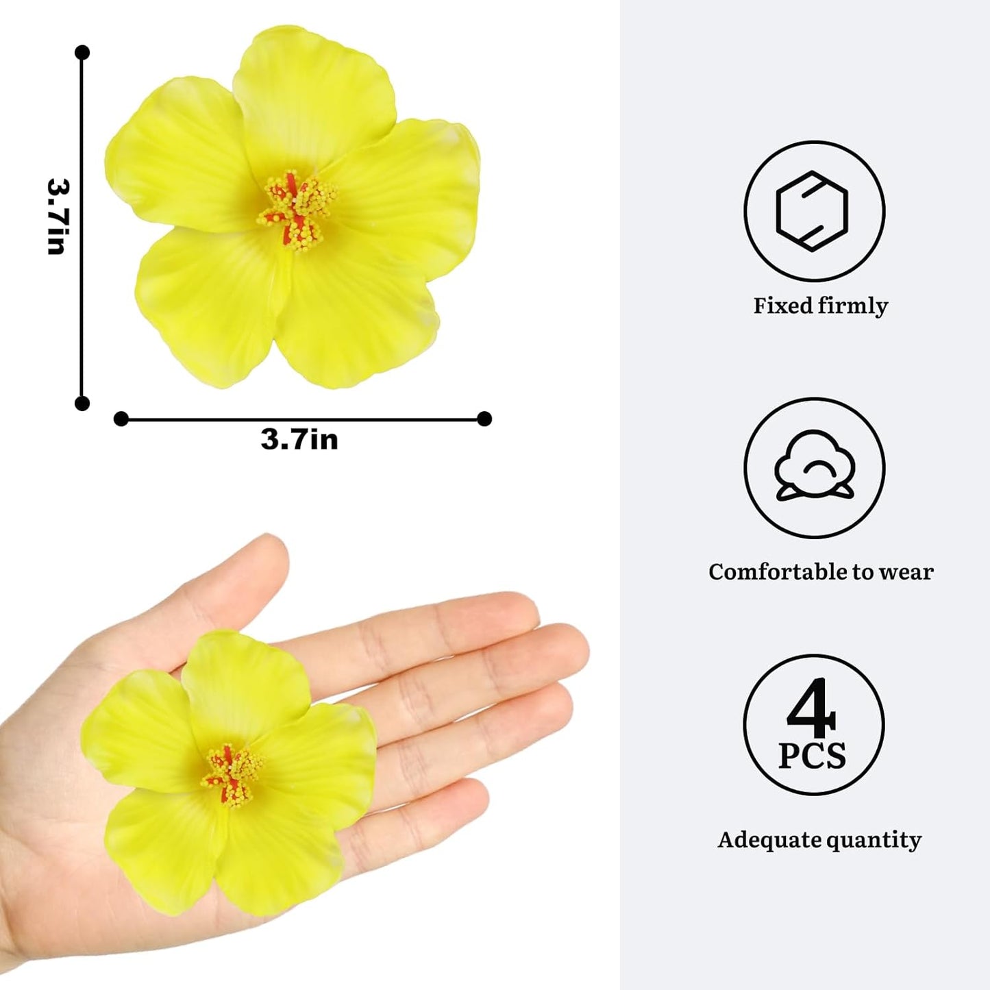 Hawaiian Flower Hair Clips - 4 Pcs Plumeria & Hibiscus Hair Accessories | 3.5 Inch Tropical Clips for Beach Parties & Summer Holidays