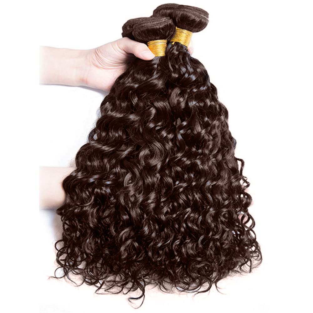 Dark Brown Bundles Human Hair Color #4 Water Wave Bundle 24 26 28 Inch Peruvian Virgin Remy Hair Mixed Length 3 Bundles Double Weft Hair Weave