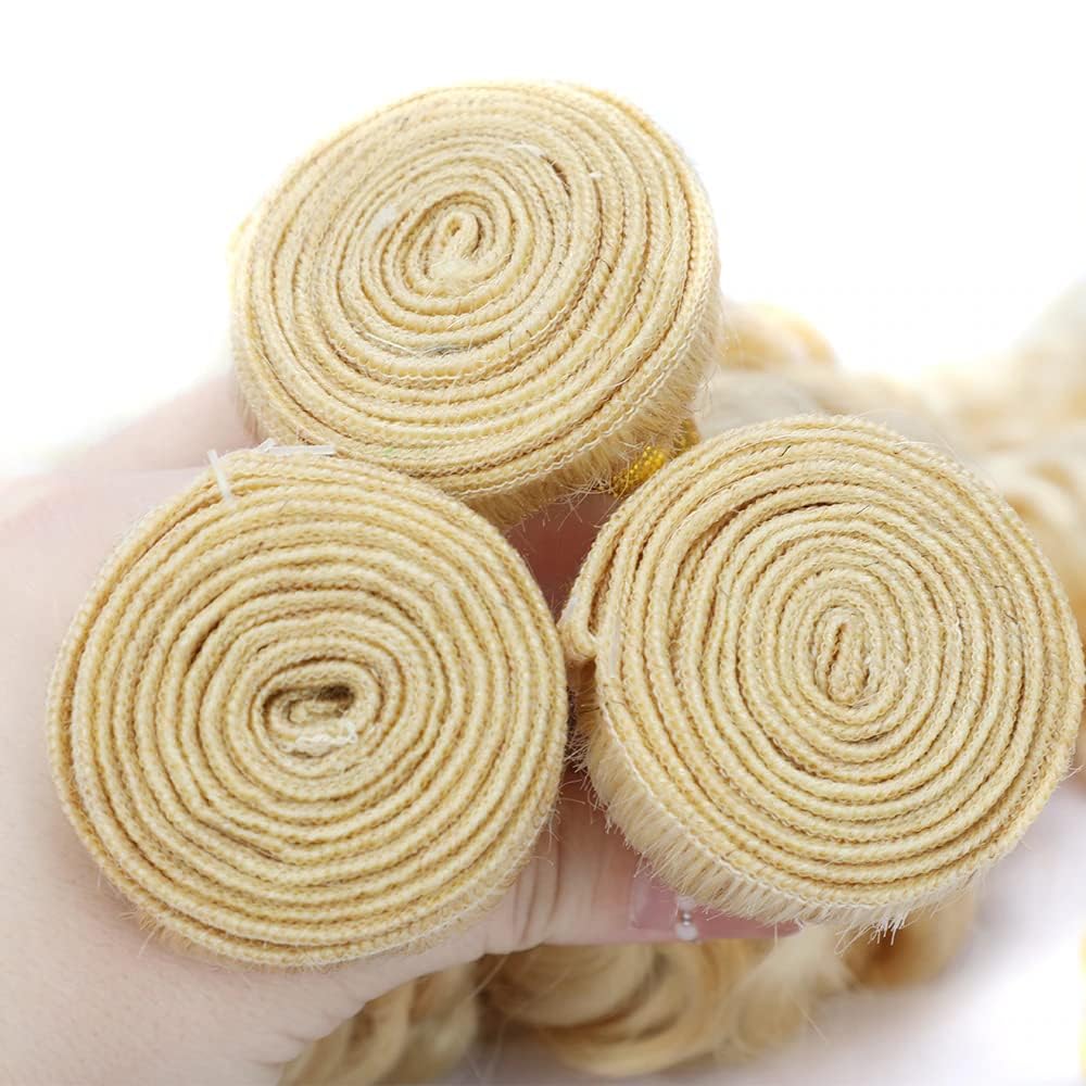 30 32 34 Inch DiexrLamx Hair Blonde Curly Wave Bundles 150g 27/613 Curly Human Hair Bundle 18 20 22 Inch Brazilian Virgin Hair 3 Bundles Blonde Highlight Bundle
