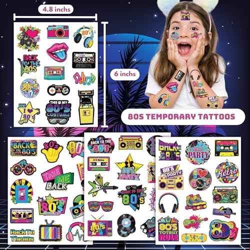 53 PCS 80s Temporary Tattoos for Kids Party Favors