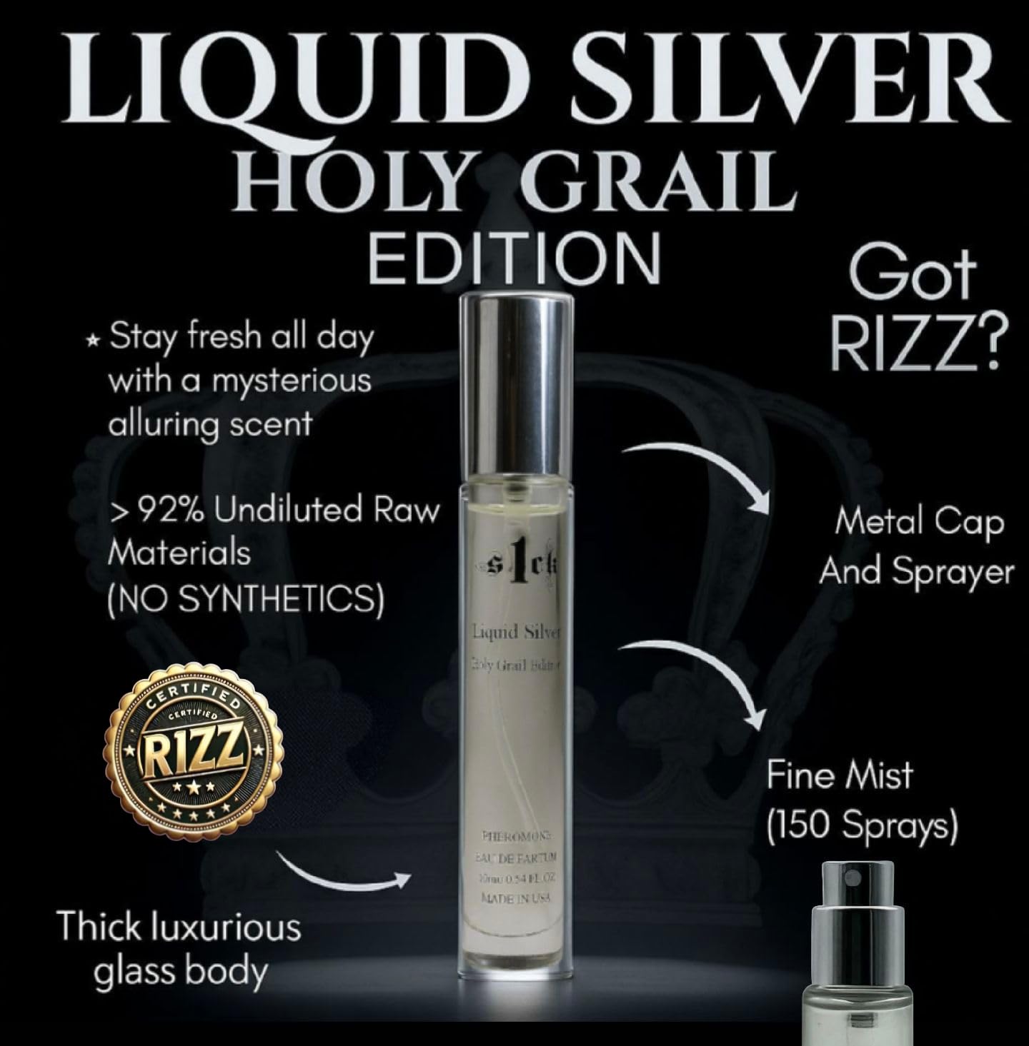 Liquid Silver Pheromone Cologne for Men - USA-Made Bold Strength Scent | Lasting Attraction Spray